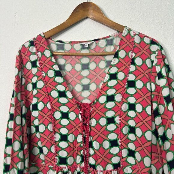 Crown & Ivy Multicolor Tassel Tie Front Bell Sleeve Rayon Blouse Women’s Size 3X - Picture 2 of 11